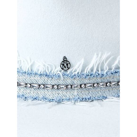 Maison Michel Chanel Elisa Bleached Denim On Felt Hat in Icy Blue L - Picture 2 of 2